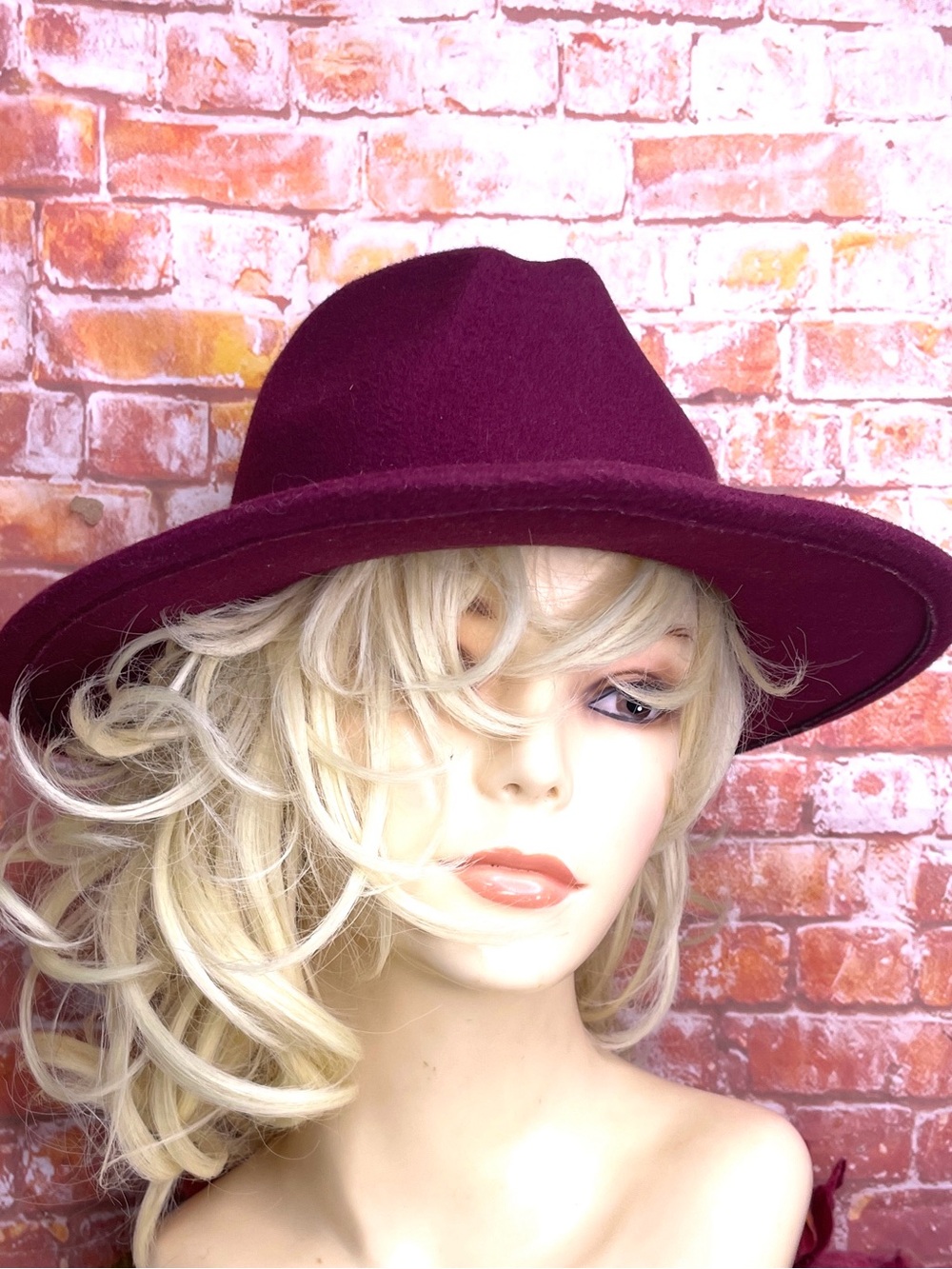 Deep Plum Cotton Felt Wide Brim Fedora with Leather Accent Band